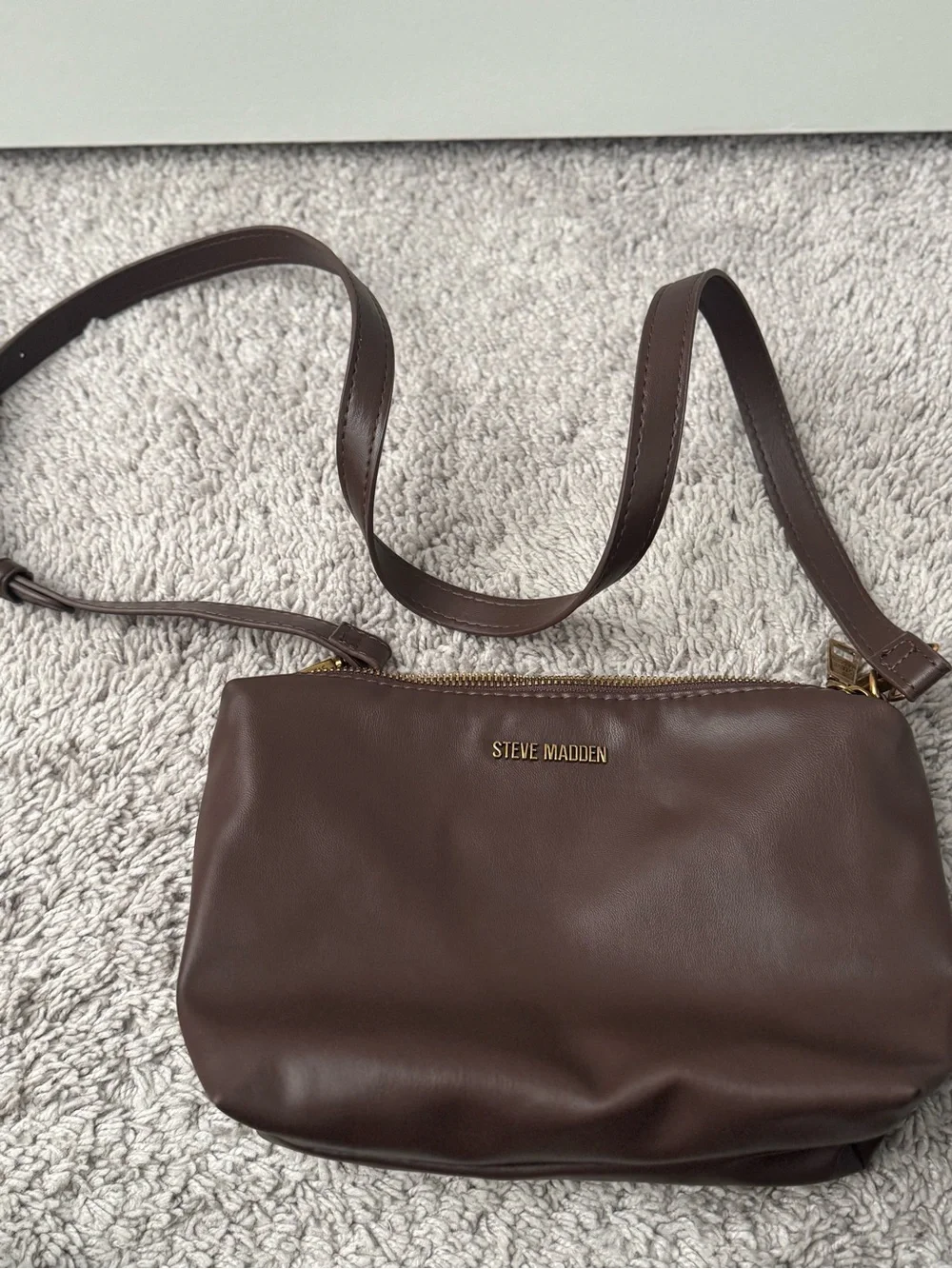 Steve Madden Dark Brown Leather CrossBody with Gold Hardware